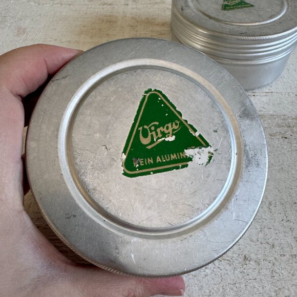 Vintage Set of Two Virgo Aluminium Travel Tins with Glass Inserts - Picture 2 of 11